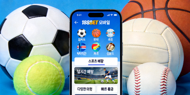188BET 모바일 서비스 장점을 보여주는 이미지 - 스마트폰 화면에서 다양한 스포츠 베팅 옵션이 표시됨